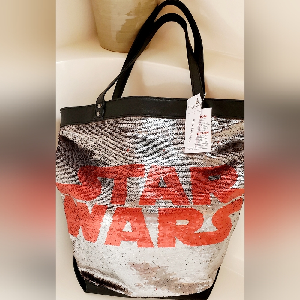 Disney Star Wars Tote Bag - Star Wars Logo Sequin Park Tote NWT - Picture 2 of 9